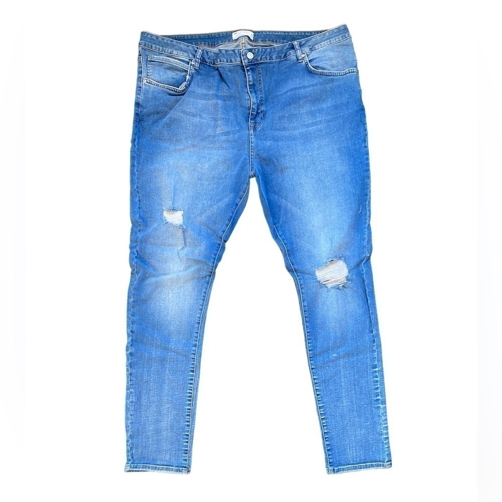 ASOS DESIGN Plus Spray On Jeans Power Stretch Mid Wash Blue With Knee Rips NWT